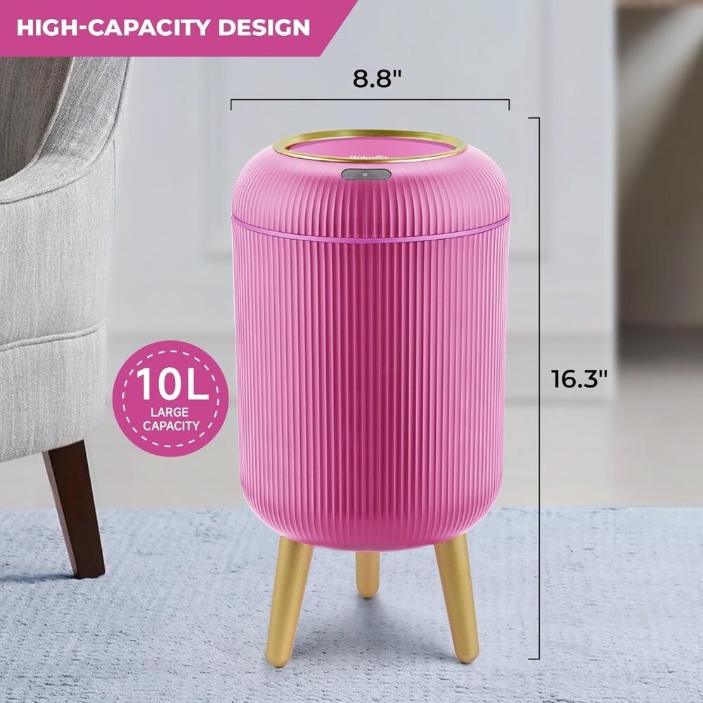 Pukomc Smart Sensor Wastebasket Hand Free Touchless 2.6 Gallon Pink - Picture 5 of 7